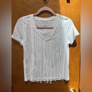 White Fitted Fringe Short Sleeve T-Shirt